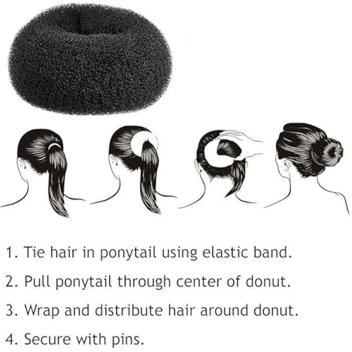 Hair Donut Bun Maker - Ballet Bun Tool, Reusable Hair Bun Shaper, For Work, School, Yoga, Parties & All Occasion, Quick & Easy Neat Hairstyle, One Black Bun (3) - Image 3